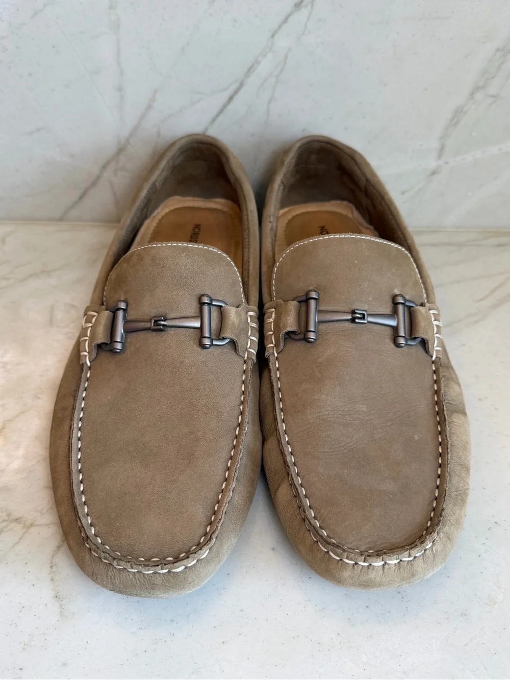 NORDSTROM Bryce Suede Leather Bit Driving Loafers Taupe Mens Size 9.5